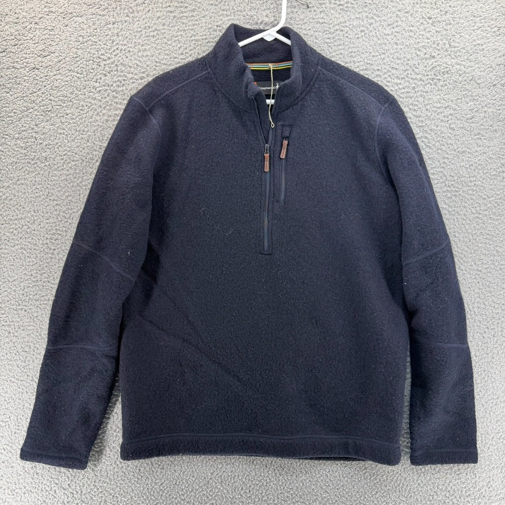 Smartwool Hudson Trail Fleece Half Zip Sweater Mens Large Black Pullover Wool
